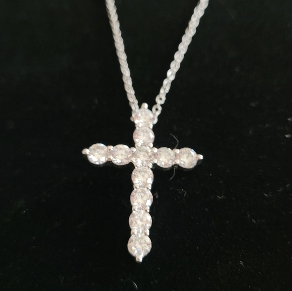 Sterling Silver and CZ Cross Necklace - Picture 2 of 4